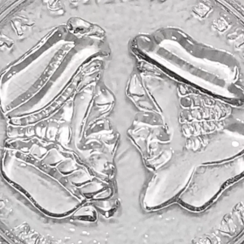 EAPG Mini Clear Glass Plates Westmoreland The Wedding Day & Hearts & Lyre 1930